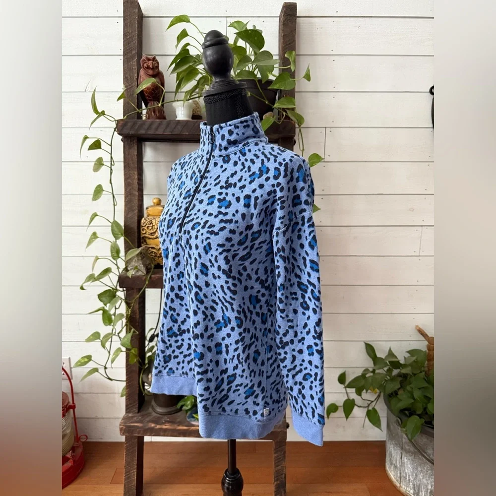 Talbots Blue Patterned Zip-Up Sweater